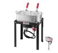 VEVOR Friteuse à Poisson et Ailes 13,27 L, Kit de Friteuse au Propane en Alu, Friteuse Extérieure pour Fruits de Mer avec Thermomètre, Double Panier et Brûleurs au Propane de 58000 BTU, pour Cour