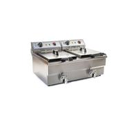 Friteuse acier inox 2 bacs 16 litres cuve et resistance amovible robinet vidange 380 V professionnelle
