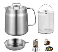 Friteuse Acier Inoxydable 304 avec Mailles Filtre Fines & Filtrant Panier, Marmite Huile Multifonctionnelle 2L Couvercle Anti-Poussière, Récipient Graissee Poignée pour Graisse Cuisson Frire