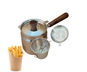 Friteuse - Acier inoxydable 304, casserole à double couche de 6 x 5 pouces 650 g, panier à frire lavable au lave-vaisselle avec filtre pour cuisine et cuisinière