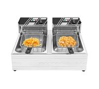 Friteuse Acier Inoxydable Double Bac, Capacité 6L+6L, Filtre Anti-Odeur, Appareil de Cuisson pour Frites, Légumes, Viandes, Poissons ou Beignets, Thermostat Réglable