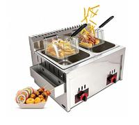 Friteuse Au Propane, Comptoir À Double Réservoir, Capacité D'huile De 20 L, Station De Cuisson Commerciale En Acier Inoxydable Freidora De Aceite, Paniers Doubles Et Couvercles Pour Frites