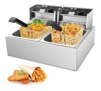 Friteuse Avec Huile Électrique Double Cuve 12L - Inox 6L+6L - 5000W 220V - Température Réglable 50-200°C - Friteuse Professionnelle