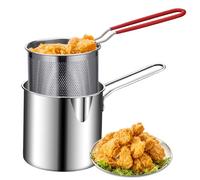 Friteuse avec panier 2 pièces 1,2 L en acier inoxydable avec poignée en acier inoxydable poli miroir pour frites, poisson, aile de poulet, marmite à frire, accessoires de friteuse