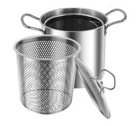 Friteuse avec panier, 3,5 L, friteuse en acier inoxydable avec poignée en silicone anti-brûlure, casserole de cuisson pour pâtes, œufs durs, crevettes, frites à la vapeur
