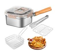 Friteuse avec panier - Acier inoxydable antiadhésif, set de casserole avec couvercle, clip et grille, poêle multifonction | Préparation de frites, poulet, tempura et camping