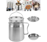 Friteuse avec panier, casserole en acier inoxydable pour frire et filtrer l'huile, grande capacité avec filtre à mailles amovible, facile à nettoyer, essentiel de cuisine