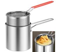 Friteuse avec panier en acier inoxydable 304 avec panier passoire 1200 ml Mini friteuse à huile profonde avec poignée multifonction Gadgets de cuisine Petite friteuse pour chips tempura poisson,