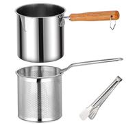 Friteuse avec panier et pince à friteuse à copeaux en acier inoxydable, sans revêtement, large bouche, antidérapante, polyvalente, mini friteuse avec panier, mini friteuse