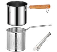 Friteuse Avec Panier Et Pince à Poignée En Acier Inoxydable Friteuse à Copeaux Sans Revêtement Large Bouche Antidérapante Polyvalente Mini Friteuse