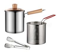 Friteuse avec panier et pince Friteuses à copeaux en acier inoxydable à poignée de 3 L avec couvercle en verre trempé Friteuse polyvalente large bouche non revêtue