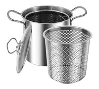 Friteuse avec panier passoire et poignée en acier inoxydable, Friteuse d'extérieur de qualité alimentaire avec couvercle - Marmite multifonctionnelle portable