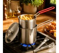 Friteuse Avec Passoire à Frire Et Couvercle, Acier Inoxydable，1.2L | Huile Mini Friteuse Mit Öl 1 Personne En 304 Acier Électrique, Marmite Huile Multifonctionnelle, Récipient Graissee Poignée