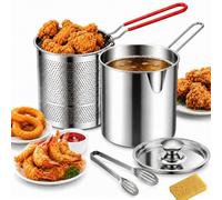 Friteuse Avec Passoire à Frire Et Couvercle, Avec Poignée Anti-Brûlure，4pcs | Casserole En Acier Inoxydable Avec Panier d'Égouttage Amovible Et Pinces Alimentaires, Casserole Friteuse Avec Panier
