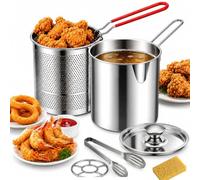 Friteuse Avec Passoire à Frire Et Couvercle, Avec Poignée Anti-Brûlure | Casserole En Acier Inoxydable Avec Panier d'Égouttage Amovible Et Pinces Alimentaires, Casserole Friteuse Avec Panier(5pcs)