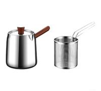 Friteuse avec poignée en noyer - Corps en acier inoxydable 304 avec panier de drainage d'huile - Fond antidérapant pour une utilisation sûre sur les plaques de cuisson à gaz et à induction - 1 5 L 2 0
