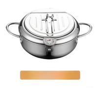 Friteuse avec thermomètre et système de drainage d'huile, style japonais en acier inoxydable multifonction pour frire, cuire à la vapeur, bouillir (20 cm)