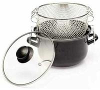 FRITEUSE BAUMALU 20 CM NOIRE EMAIL INDUCTION AVEC PANIER + couvercle en verre