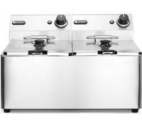 Friteuse 'Blue Line' 2 x 8 litres ; La friteuse est fabriquée en acier chromé. Réservoir d'huile en acier inoxydable. Élément amovible avec arrêt de sécurité dès qu'il est retiré. Une cuve amovible po