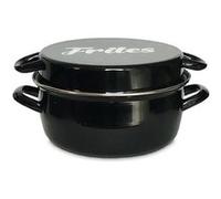 Friteuse coloris noir décor Frites 26 cm couvercle émail et panier Baumalu