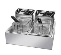 Friteuse commerciale 12L Bac à copeaux de graisse en acier inoxydable Contrôle de la température Couvercle amovible Réservoir d’huile antiadhésif Panier Pieds antidérapants Nettoyage facile