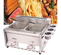 Friteuse commerciale 12L gaz de grande capacité, gaz de comptoir avec paniers et couvercles, double puce pour copeaux de beignets, nettoyage facile