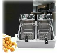 Friteuse commerciale 20L Double réservoir électrique professionnel 5000W avec 2 paniers à friture et couvercle, pour la cuisson des aliments ~/
