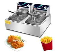 Friteuse commerciale 20L panier de comptoir électrique Comptoir en acier inoxydable avec couvercle, réglage de la température réglable et indicateur de lumière avec couvercle argenté, pour c