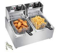 Friteuse commerciale à double réservoir, 6 + 6l, 2500W, Thermostat réglable, 50-200 °C, en acier inoxydable, conception facile à nettoyer
