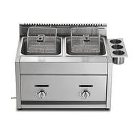 Friteuse commerciale à double réservoir de gaz GPL - Construction épaisse en acier inoxydable avec puissance de feu réglable, comprend des paniers et des couvercles pour les frites, les beig