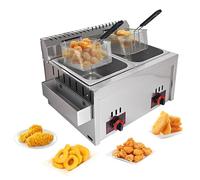 Friteuse commerciale à double réservoir GPL avec panier et couvercle - Acier inoxydable pour frites, usage domestique et restaurant