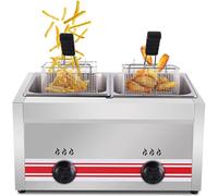 Friteuse commerciale à double réservoir GPL avec panier et couvercle, en acier inoxydable, grande capacité pour la maison, la cuisine et le restaurant