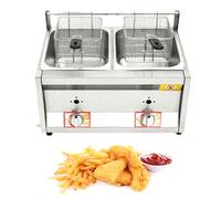 Friteuse commerciale à double réservoir GPL en acier inoxydable de grande capacité avec panier et couvercle, friteuse de comptoir au gaz propane pour frites, utilisation à domicile, cuisine