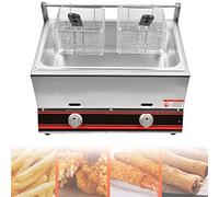 Friteuse commerciale à gaz, 6L / 12L en acier inoxydable haute capacité, machine à frire de cuisine de comptoir à gaz professionnelle, double pour la cuisine à domicile de restaurant, cylind