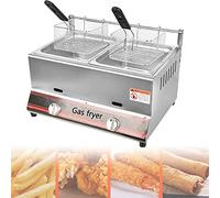 Friteuse commerciale à gaz, 6L / 12L en acier inoxydable haute capacité, machine à frire de cuisine de comptoir à gaz professionnelle, double pour la cuisine à domicile de restaurant, double