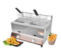 Friteuse commerciale à gaz, acier inoxydable 6L / 12L avec haute capacité, machine à frire de cuisine à gaz professionnelle, double pour la cuisine à domicile du restaurant, double cylindre