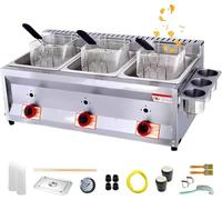 Friteuse commerciale à gaz GPL à double réservoir avec couvercle en acier inoxydable de grande capacité pour propane GPL avec tube en métal pour frites, maison, cuisine, restaurant (taille : 3 paniers