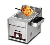 Friteuse commerciale à gaz Professional LPG avec paniers amovibles et cuve d’assaisonnement Puissance de feu réglable en acier inoxydable pour frites beignets poisson (gaz 11L)