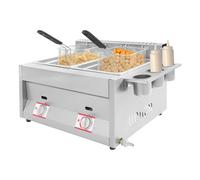 Friteuse commerciale au GPL, friteuse à gaz en acier inoxydable 2 réservoirs de 12 L, friteuse à graisse profonde de comptoir 2 x 6 L avec paniers et couvercles pour frites, poulet, utilisation