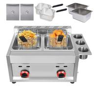 Friteuse commerciale Comptoir à gaz Plaque à frire de cuisine à double réservoir en acier inoxydable avec paniers amovibles et couvercle, double pour les frites Beignets de dinde Cuisine à d