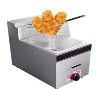 Friteuse commerciale de comptoir à gaz, acier inoxydable GPL, avec contrôle de la température et panier à huile amovible, poignée ergonomique Cool Touch, revêtement antiadhésif, nettoyage fa