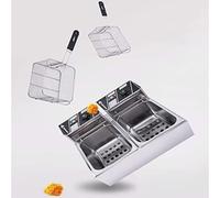 Friteuse commerciale Double Réservoir 20L Électrique Professionnel 5000W Avec 2 Paniers À Frire Et Couvercle, Pour La Cuisson Des Aliments De Friture (A)