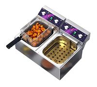 Friteuse commerciale Double réservoir électrique en acier inoxydable avec minuterie et fonction de contrôle de la température, facile à nettoyer