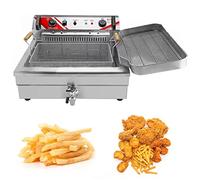 Friteuse commerciale électrique avec panier en acier inoxydable 20 litres d’huile, réglage de la température, minuterie de friture et indicateur lumineux avec couvercle et robinet de vidange