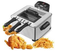 Friteuse commerciale électrique, huile de comptoir en acier inoxydable avec panier, température réglable et minuterie pour la cuisine à la maison et le restaurant