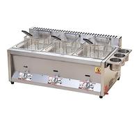 Friteuse commerciale en acier inoxydable GPL, gaz multifonction avec 3 paniers frits, chips de graisse 24L, contrôle de la température debout, pour la restauration Restaurant à emporter Café