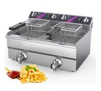 Friteuse commerciale, friteuse à huile électrique comptoir 4800W avec panier, friteuse en acier inoxydable,température réglable 60 à 200℃,système vidange d'huile facile à nettoyer(13L+13L)