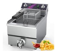 Friteuse commerciale, friteuse à huile électrique comptoir 4800W avec panier, friteuse en acier inoxydable,température réglable 60 à 200℃,système vidange d'huile facile à nettoyer(13L)