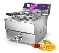 Friteuse commerciale, friteuse à huile électrique comptoir 4800W avec panier, friteuse en acier inoxydable,température réglable 60 à 200℃,système vidange d'huile facile à nettoyer(19L)