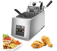 Friteuse commerciale Graisse électrique, Ménage, Réservoir de comptoir en acier inoxydable avec panier, poêle antiadhésive et poignée de panier sûre Commandes de température réglables (8L)